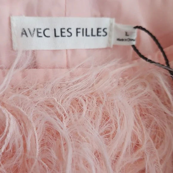 Avec Les Filles Women's Pink Feather Vest Sleeveless Back Zip Jewel Neckline L - Picture 2 of 4